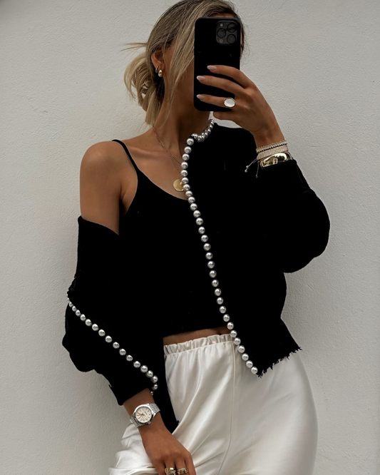Luki | Dames Vest Met Parel Details | Stijlvol & Tijdloos Gebreid Cardigan