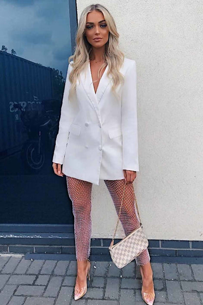 Jessy | Witte Diamante Mesh Broek met Split