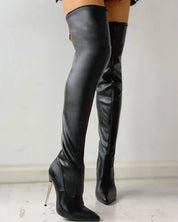 Faye | Overknee Laarzen Dames – Hoge Laarzen met Gouden Hak & Ritsdetail voor Winter & Feestdagen