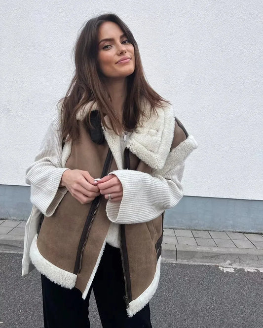 Julia | Teddy Bodywarmer Dames | Warme & Trendy Leer Look Gilet Voor Winter