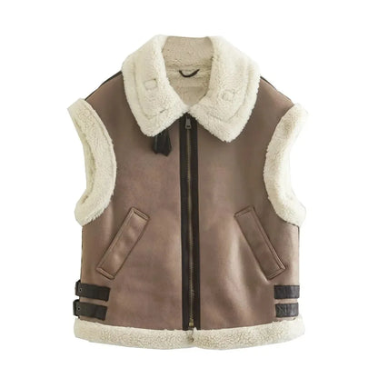 Julia | Teddy Bodywarmer Dames | Warme & Trendy Leer Look Gilet Voor Winter