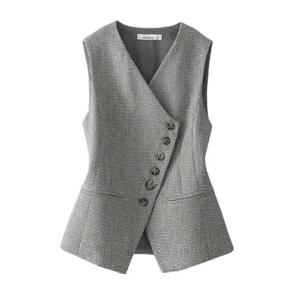 Amara | Grijs Gilet met Patroon en Knopen