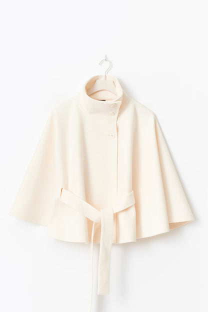 Cape Jas Dames – Clara Model met Hoge Kraag, Ceintuur & Cape-Mouwen