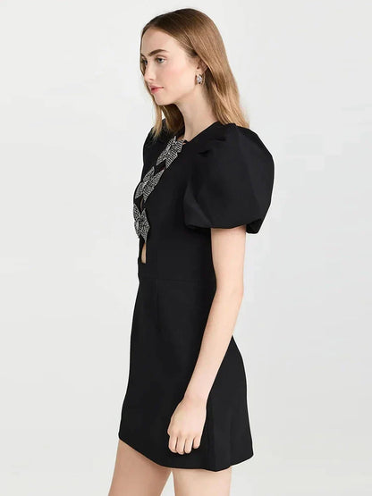 ISABELLE | Wendy Zwarte Mini Jurk met Strikken