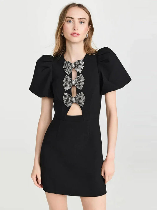 ISABELLE | Wendy Zwarte Mini Jurk met Strikken