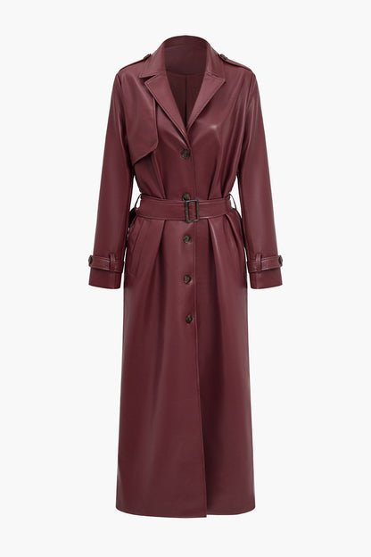 Dames Trenchcoat van Imitatieleer | Stijlvol met Ceintuur in Bordeaux & Zwart