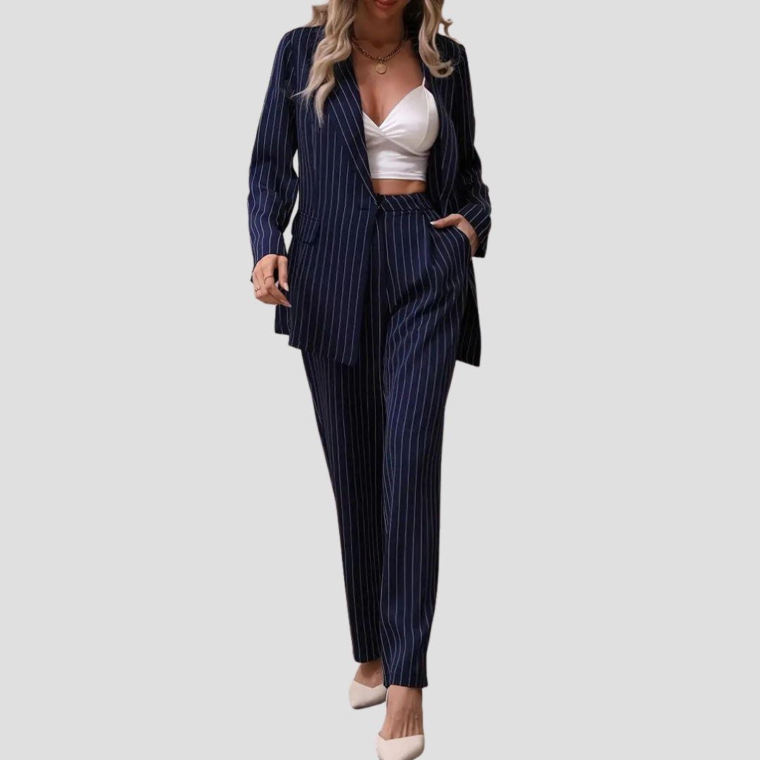 Gestreept Damespak – Tweedelige Set met Blazer en Broek | Stijlvol & Elegant