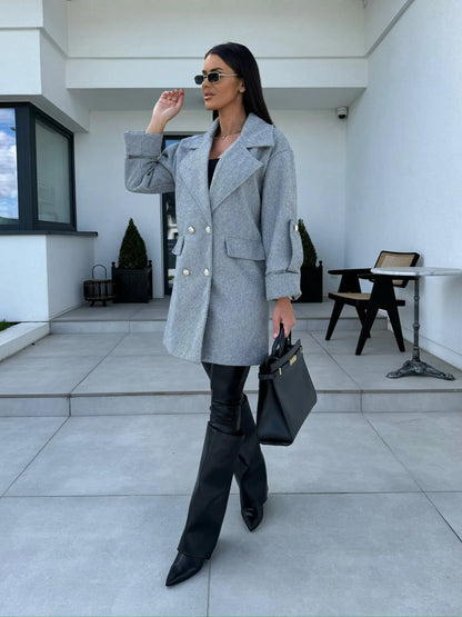 Noa | Dames Oversized Blazerjas | Stijlvolle Lange Blazer Met Dubbele Knoopsluiting