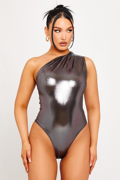 SAVINA | Metallic One Shoulder Ruched zomer Bodysuit