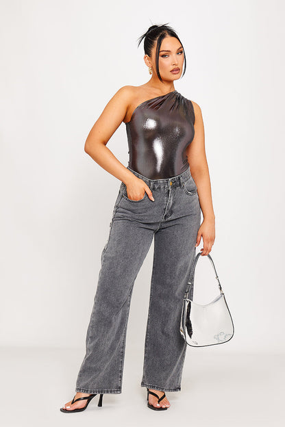 SAVINA | Metallic One Shoulder Ruched zomer Bodysuit