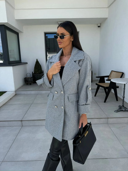 Noa | Dames Oversized Blazerjas | Stijlvolle Lange Blazer Met Dubbele Knoopsluiting