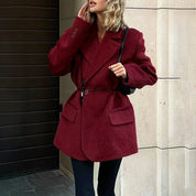 Noa | Chique Wollen Jas Dames | Warme Korte Mantel Met Ceintuur Voor Winter