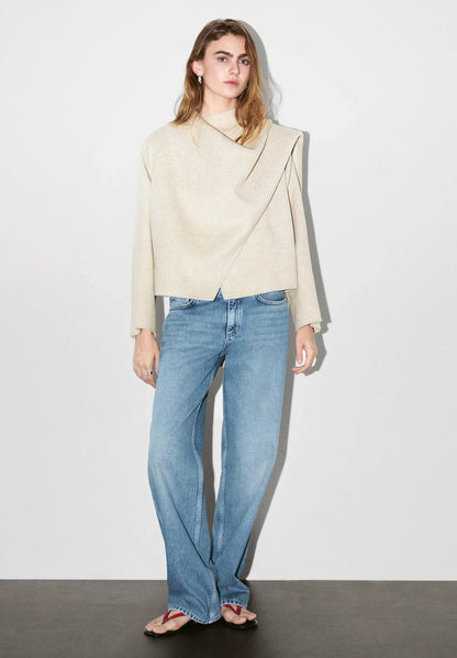Dames Asymmetrische Jas van Wolmix | Stijlvolle Jas met Sjaaldetail | Aveline