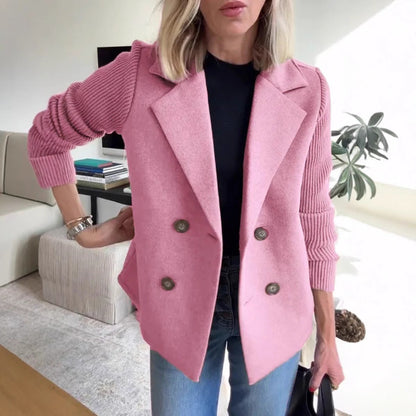 Zoë | Dames Winterjas Wol |Stijlvolle Wollen Jas met Gebreide Details & Knoopsluiting