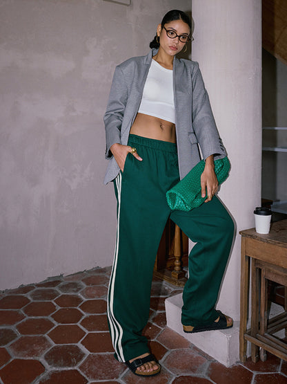 Patchwork Broek Dames | Gestreepte Hoge Taille Broek met Comfortabele Pasvorm