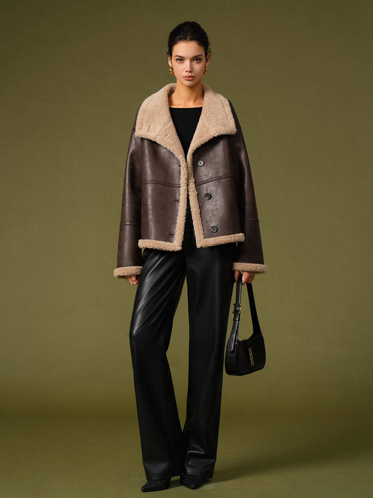Fleece Jas Dames | Warme Vegan Leren Jas met Zachte Voering