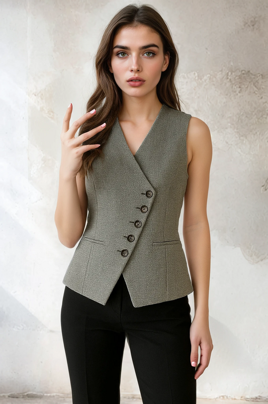 Amara | Grijs Gilet met Patroon en Knopen
