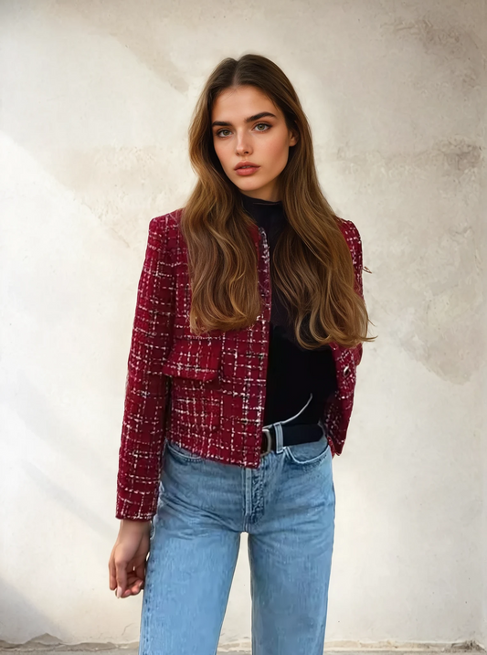 Amélie | Rood Geruite Tailored Blazer