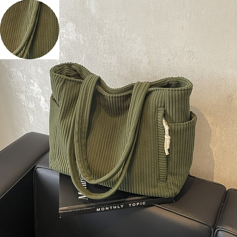 Emma Tote bag | Dames geribde tas met koorddetail en ruime opbergruimte