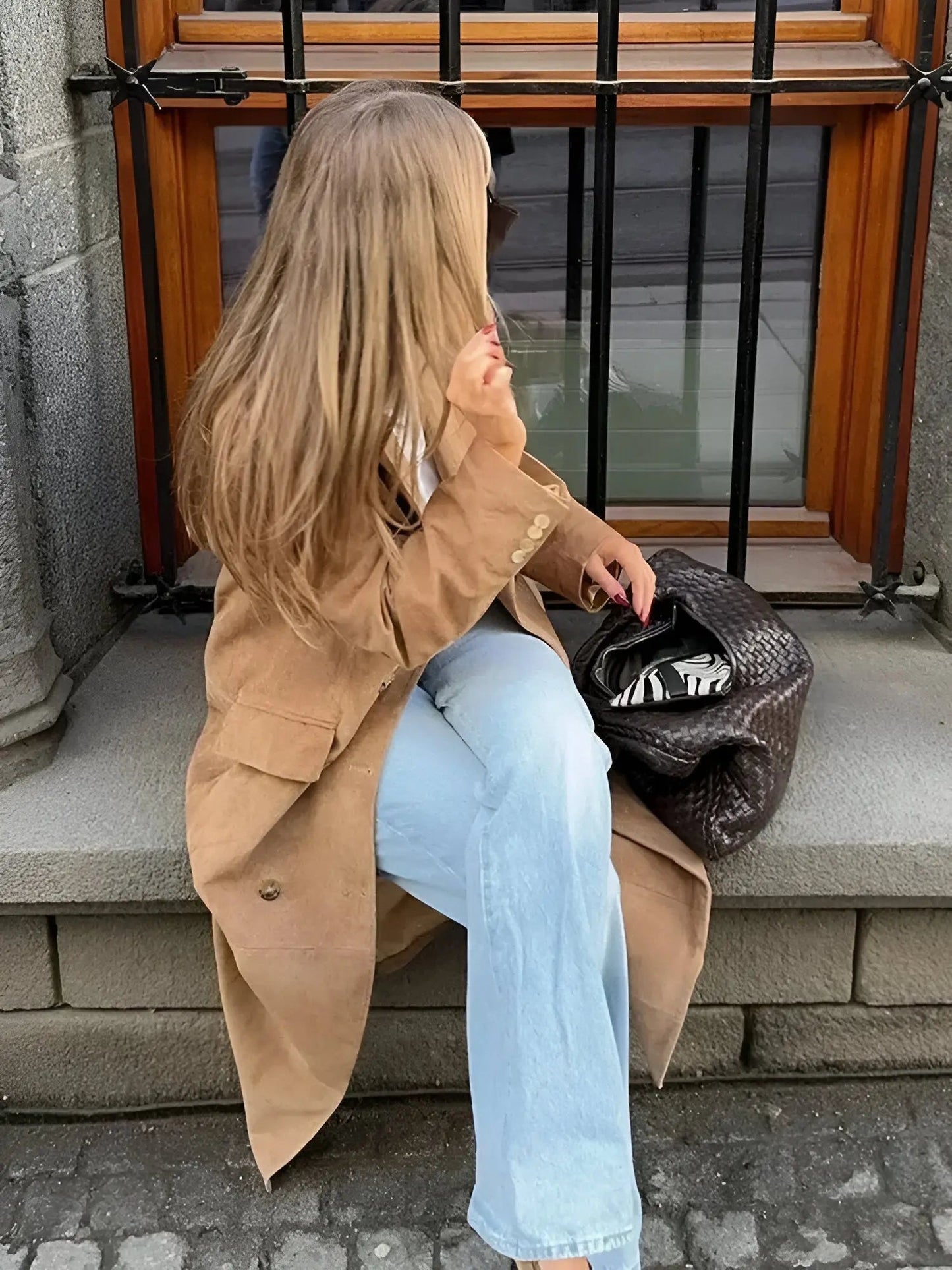 Suède Trenchcoat Dames | Elegante Jas met Revers en Dubbele Knoopsluiting