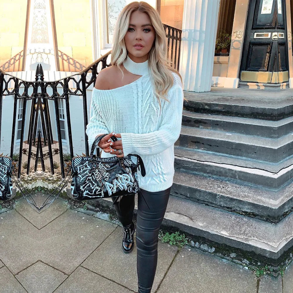 Sanne | Dames Gebreide Sweater | Trendy Open Schouder & Comfortabel