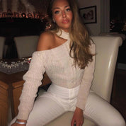 Sanne | Dames Gebreide Sweater | Trendy Open Schouder & Comfortabel