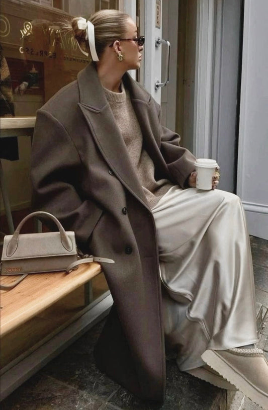 Celine | Oversized Jas Dames | Lange Mantel Met Reverskraag & Dubbele Knopen