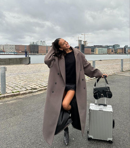 Celine | Oversized Jas Dames | Lange Mantel Met Reverskraag & Dubbele Knopen
