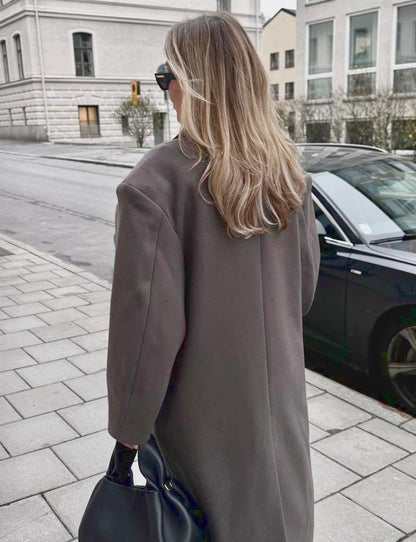 Celine | Oversized Jas Dames | Lange Mantel Met Reverskraag & Dubbele Knopen