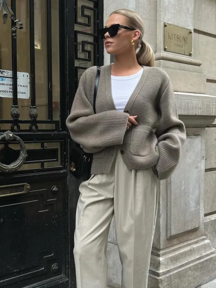 Gebreide Cardigan Dames – Vest met Knoopsluiting en Elegante V-Hals