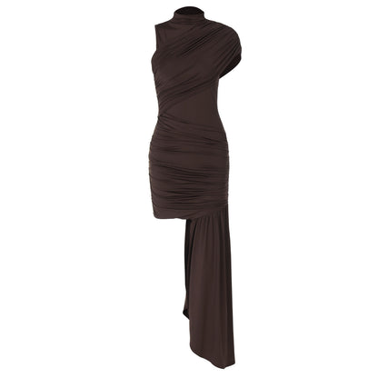 Amara | Asymmetrische Jurk Dames | Elegante Gedrapeerde Luxe Jersey Jurk