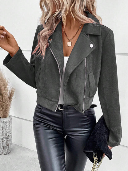Lora | Kunstleren Biker Jas Dames | Trendy Moto Jacket Met Asymmetrische Rits