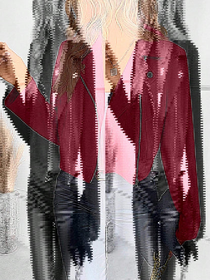 Lora | Kunstleren Biker Jas Dames | Trendy Moto Jacket Met Asymmetrische Rits