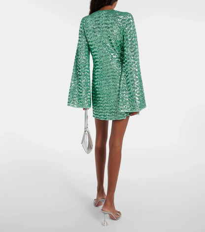 Babet | Mini Feestjurk Dames Glitter | Trendy Party Dress Met V-hals
