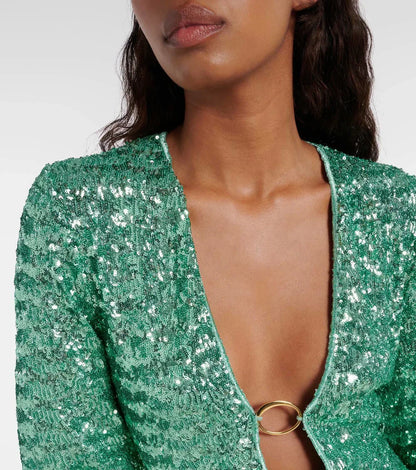 Babet | Mini Feestjurk Dames Glitter | Trendy Party Dress Met V-hals