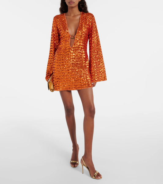 Babet | Mini Feestjurk Dames Glitter | Trendy Party Dress Met V-hals