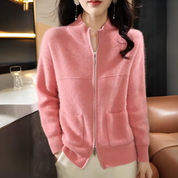 Eva | Dames Gebreid Vest van Merinowol – Met Rits & Lange Mouwen