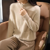 Eva | Dames Gebreid Vest van Merinowol – Met Rits & Lange Mouwen