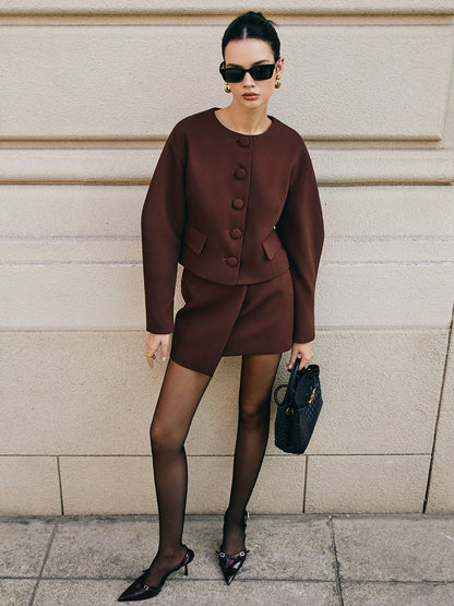 Korte Jas Dames | Retro Geweven Jas met Gepofte Mouwen & Trendy Look
