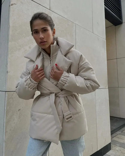 Aurellie | Puffer Jas Dames Met Ceintuur | Warme & Trendy Gewatteerde Winterjas