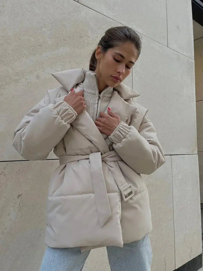 Aurellie | Puffer Jas Dames Met Ceintuur | Warme & Trendy Gewatteerde Winterjas