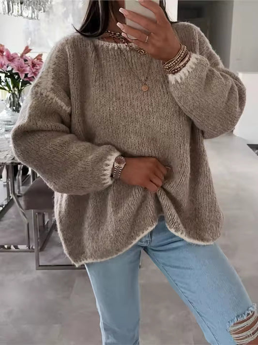 Lea Trui | Dames Trui – Oversized Pasvorm – Chunky Gebreid – Ballonmouwen Ribboorden