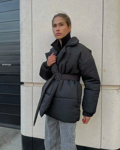 Aurellie | Puffer Jas Dames Met Ceintuur | Warme & Trendy Gewatteerde Winterjas