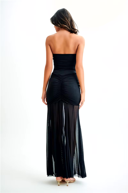 Mystique | Maxi Jurk met Off-Shoulder Mesh & Elegante Pasvorm