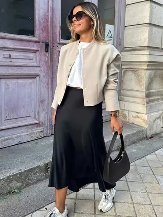 Satijnen Lange Rok Dames | Hoge Taille Rok met Elegante Glanzende Look
