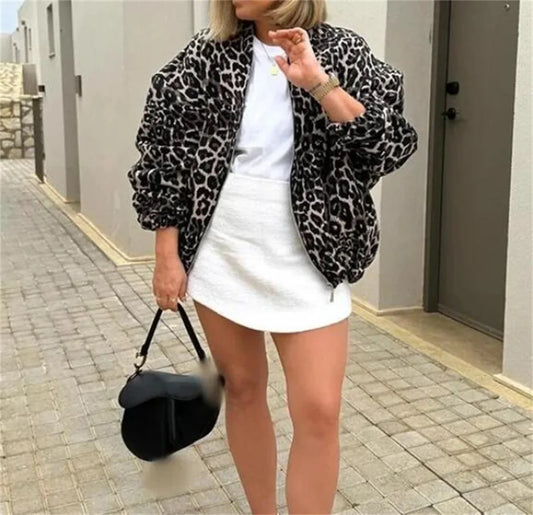 LEONTIEN | Bomber Jas Met Luipaard Print