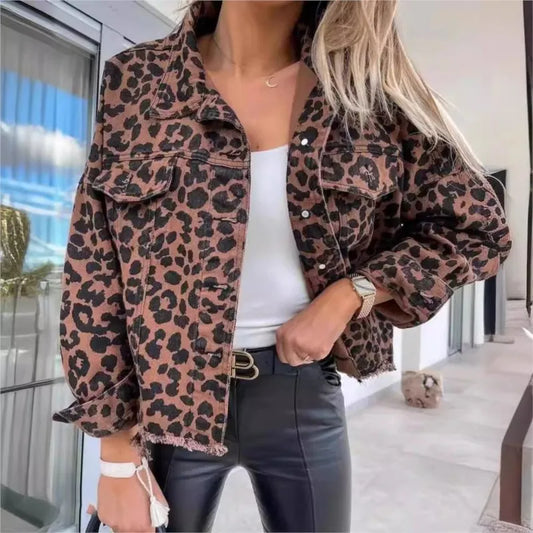 LIV | Denimjack met Luipaardprint