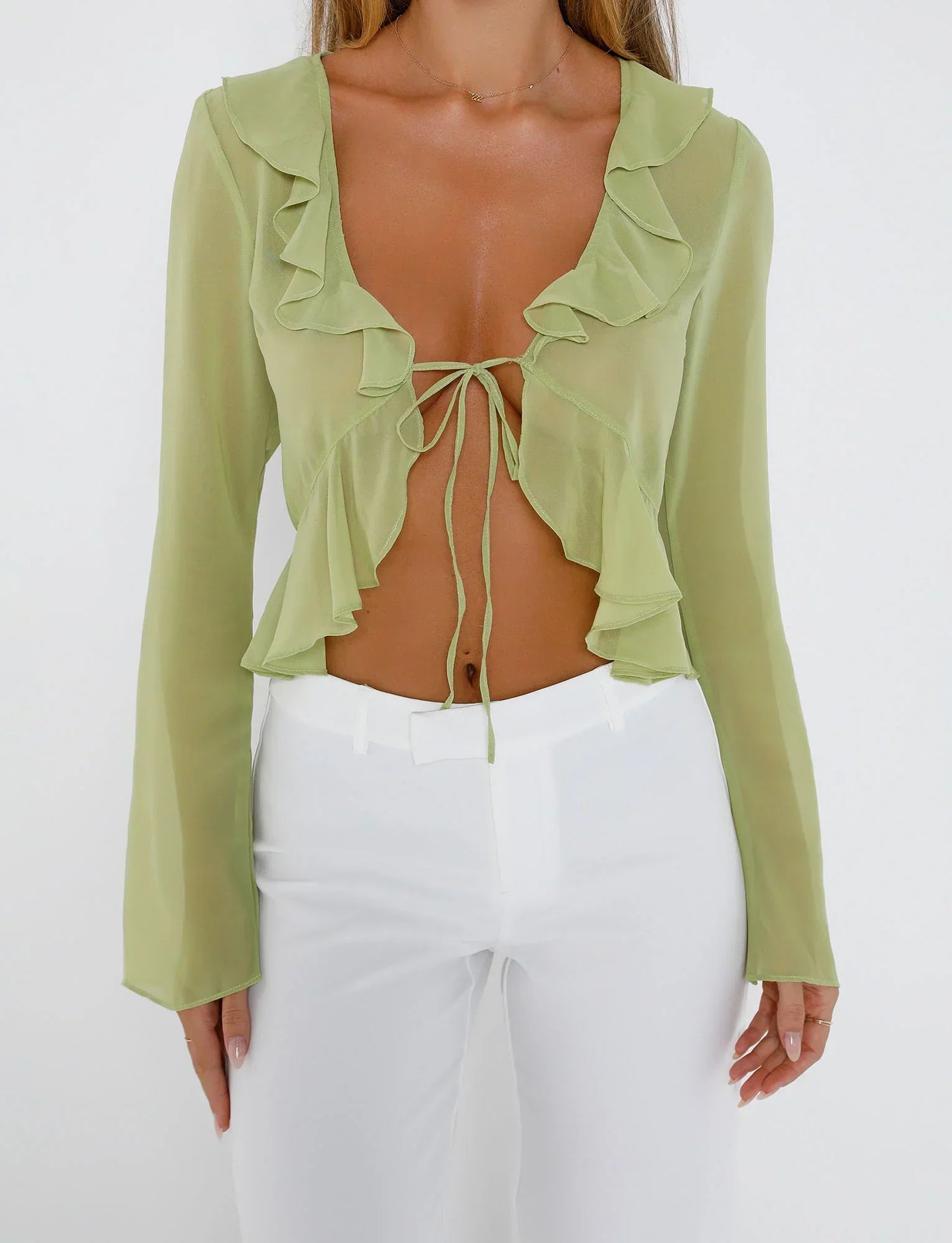 NOOR | Licht Groene Ruffel Top
