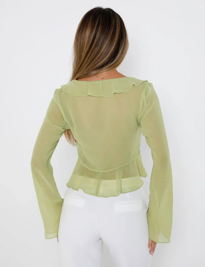 NOOR | Licht Groene Ruffel Top