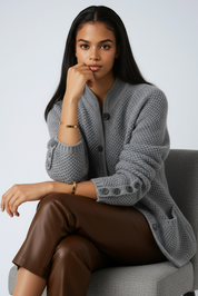 Lina | Wollen Cardigan Dames – Gebreid Vest met Knopen voor Warm Wintercomfort